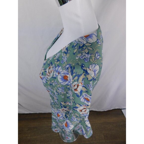 Blue Rain Dress Womens Small Green Floral Button Front V Neck Lined Opaline 02 - Picture 5 of 12